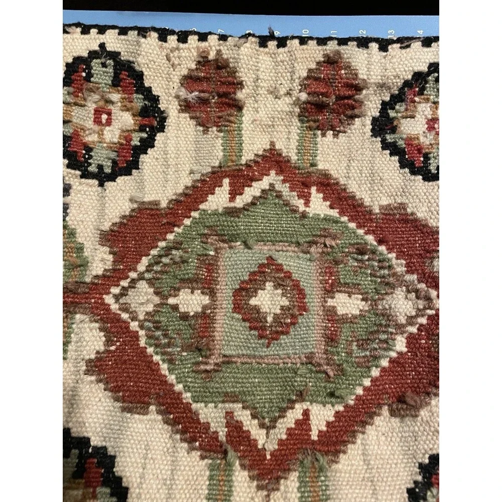 Vintage Kilim Pillow Cushion Cover Square 100% Wool Jute Home Décor Pillows 17”
